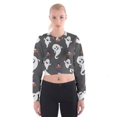 Halloween Ghost Trick Or Treat Seamless Repeat Pattern Cropped Sweatshirt by KentuckyClothing