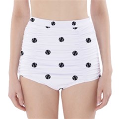 Black And White Baseball Print Pattern High-waisted Bikini Bottoms by dflcprintsclothing