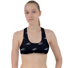Formula One Black And White Graphic Pattern Criss Cross Racerback Sports Bra by dflcprintsclothing