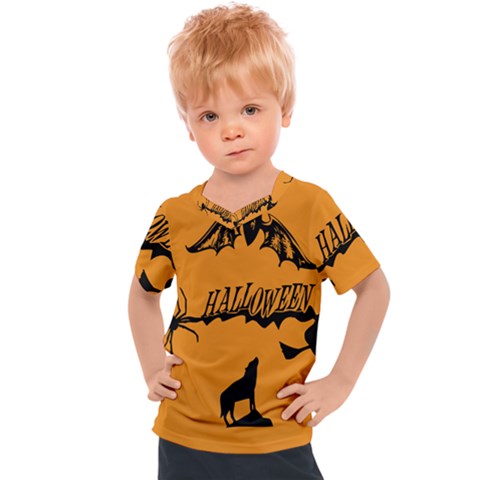 Happy Halloween Scary Funny Spooky Logo Witch On Broom Broomstick Spider Wolf Bat Black 8888 Black A Kids  Sports Tee by HalloweenParty