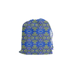 Gold And Blue Fancy Ornate Pattern Drawstring Pouch (small) by dflcprintsclothing