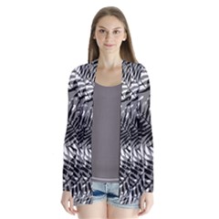 Tropical Leafs Pattern, Black And White Jungle Theme Drape Collar Cardigan by Casemiro