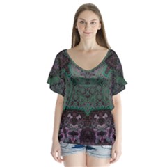 Mandala Corset V-neck Flutter Sleeve Top by MRNStudios