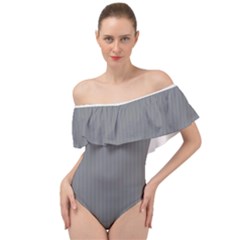 Steel Grey & White - Off Shoulder Velour Bodysuit  by FashionLane