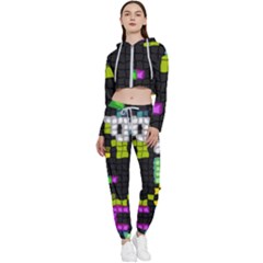 Drawn Squares                                                     Cropped Zip Up Lounge Set by LalyLauraFLM