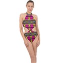 Pink yellow green shapes                                                      Halter Side Cut Swimsuit View1
