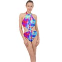 Red blue messy stripes                                                        Halter Side Cut Swimsuit View1