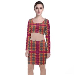 Shapes In Retro Colors2                                                              Long Sleeve Crop Top & Bodycon Skirt Set by LalyLauraFLM