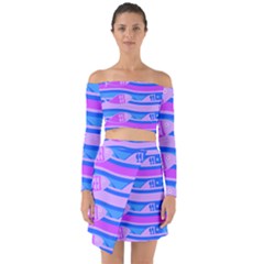 Fish Texture Blue Violet Module Off Shoulder Top With Skirt Set by HermanTelo