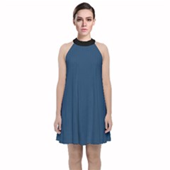 Aegean Blue - Velvet Halter Neckline Dress  by FashionLane