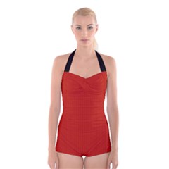 Christmas Red - Boyleg Halter Swimsuit  by FashionLane
