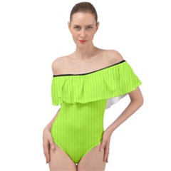 Chartreuse Green - Off Shoulder Velour Bodysuit  by FashionLane
