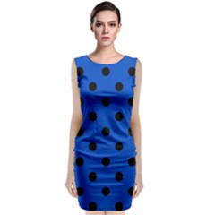 Large Black Polka Dots On Absolute Zero Blue - Sleeveless Velvet Midi Dress by FashionLane