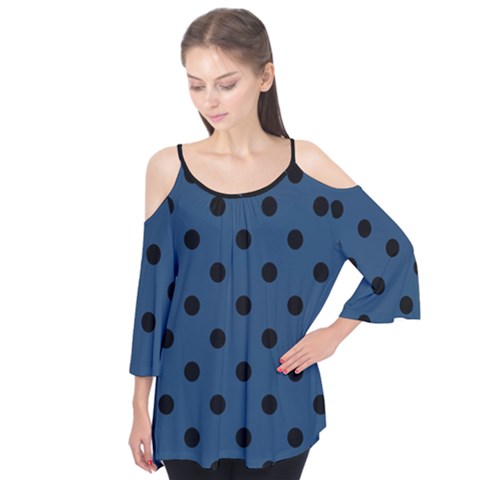 Large Black Polka Dots On Aegean Blue - Flutter Tees by FashionLane