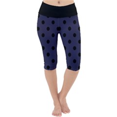 Large Black Polka Dots On Astral Aura - Lightweight Velour Cropped Yoga Leggings by FashionLane