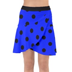 Large Black Polka Dots On Just Blue - Wrap Front Skirt by FashionLane