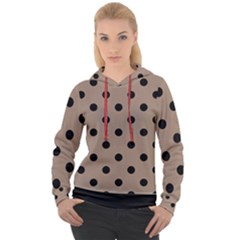 Large Black Polka Dots On Beaver Brown - Women s Overhead Hoodie by FashionLane