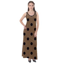 Large Black Polka Dots On Coyote Brown - Sleeveless Velour Maxi Dress by FashionLane