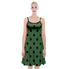 Large Black Polka Dots On Basil Green - Spaghetti Strap Velvet Dress by FashionLane
