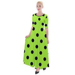 Large Black Polka Dots On Chartreuse Green - Half Sleeves Maxi Dress by FashionLane