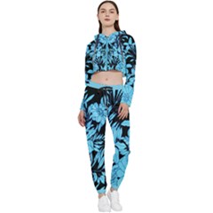 Blue Winter Tropical Floral Watercolor Cropped Zip Up Lounge Set by dressshop