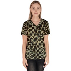 Dark Interlace Motif Mosaic Pattern Women s V-neck Scrub Top by dflcprintsclothing