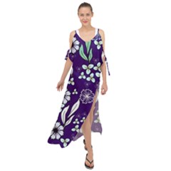 Floral Blue Pattern Maxi Chiffon Cover Up Dress by MintanArt