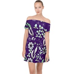 Floral Blue Pattern  Off Shoulder Chiffon Dress by MintanArt