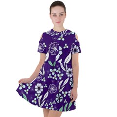 Floral Blue Pattern  Short Sleeve Shoulder Cut Out Dress  by MintanArt