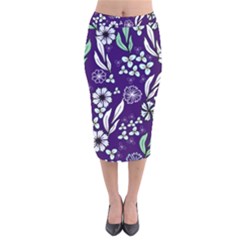 Floral Blue Pattern  Velvet Midi Pencil Skirt by MintanArt
