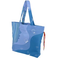 Online Woman Beauty Blue Drawstring Tote Bag by Mariart
