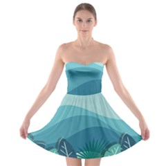 Illustration Of Palm Leaves Waves Mountain Hills Strapless Bra Top Dress by HermanTelo