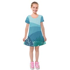 Illustration Of Palm Leaves Waves Mountain Hills Kids  Short Sleeve Velvet Dress by HermanTelo