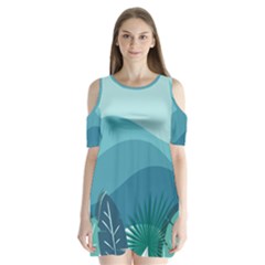 Illustration Of Palm Leaves Waves Mountain Hills Shoulder Cutout Velvet One Piece by HermanTelo