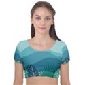 Illustration Of Palm Leaves Waves Mountain Hills Velvet Short Sleeve Crop Top  View1
