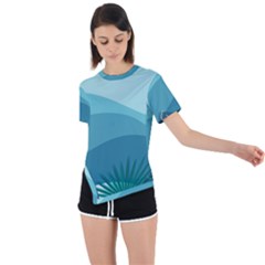 Illustration Of Palm Leaves Waves Mountain Hills Asymmetrical Short Sleeve Sports Tee by HermanTelo
