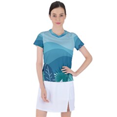 Illustration Of Palm Leaves Waves Mountain Hills Women s Sports Top by HermanTelo
