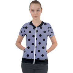 Large Black Polka Dots On Cool Grey - Short Sleeve Zip Up Jacket by FashionLane