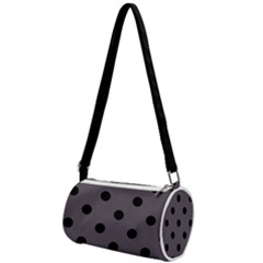 Large Black Polka Dots On Dark Smoke Grey - Mini Cylinder Bag by FashionLane