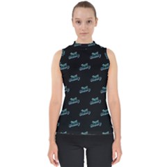 Just Beauty Words Motif Print Pattern Mock Neck Shell Top by dflcprintsclothing
