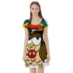  Rainbow Stoner Owl Short Sleeve Skater Dress by IIPhotographyAndDesigns