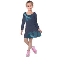Flower Illustrations Leaves Kids  Long Sleeve Velvet Dress by HermanTelo