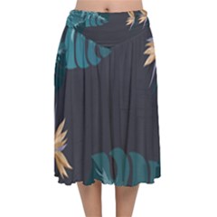 Flower Illustrations Leaves Velvet Flared Midi Skirt by HermanTelo