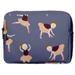 Cute  Pattern With  Dancing Ballerinas On The Blue Background Make Up Pouch (large) by EvgeniiaBychkova