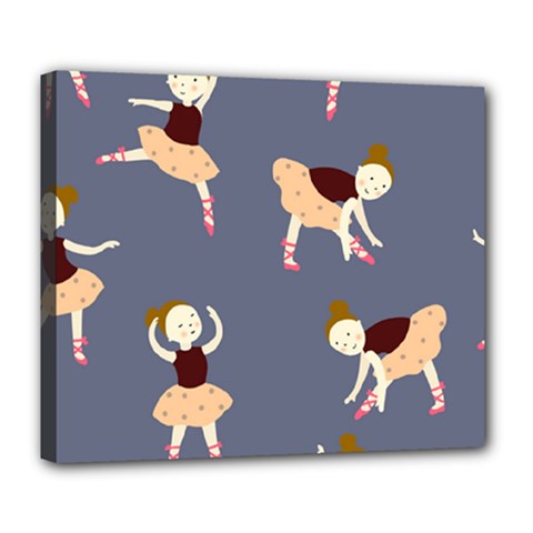 Cute  Pattern With  Dancing Ballerinas On The Blue Background Deluxe Canvas 24  X 20  (stretched) by EvgeniiaBychkova