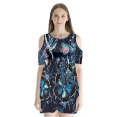 Beautiful Blue Butterflies  Shoulder Cutout Velvet One Piece by ArtsyWishy