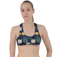 Flower Grey Pattern Floral Criss Cross Racerback Sports Bra by Dutashop