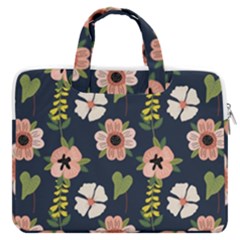 Flower White Grey Pattern Floral Macbook Pro Double Pocket Laptop Bag by Dutashop