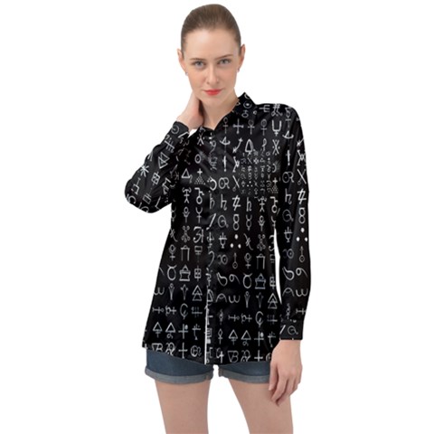 Alchemical Symbols - Collected Inverted Long Sleeve Satin Shirt by WetdryvacsLair