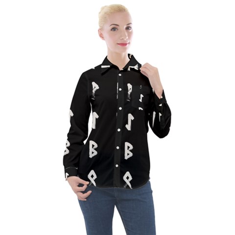 Elder Futhark Rune Set Collected Inverted Women s Long Sleeve Pocket Shirt by WetdryvacsLair
